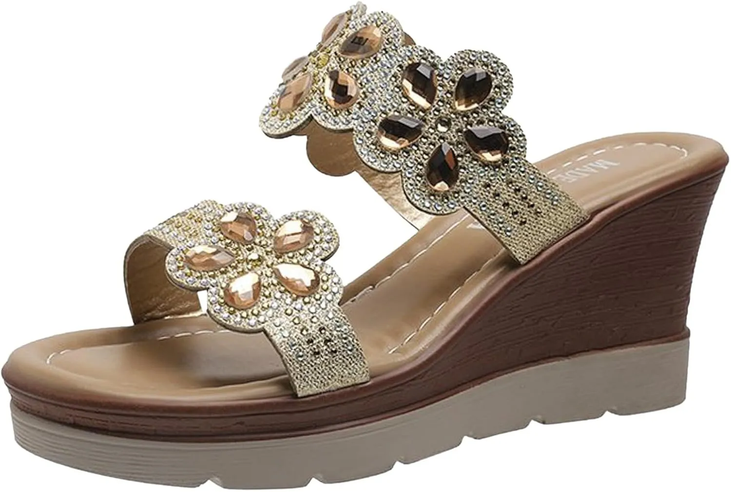 Womens Platform Wedge Sandals,Low Heel Open Toe Wedge Slip On Glitter Rhinestones Low Wedge Comfortable Party Wedding Casual Walking Shoes Dressy Summer