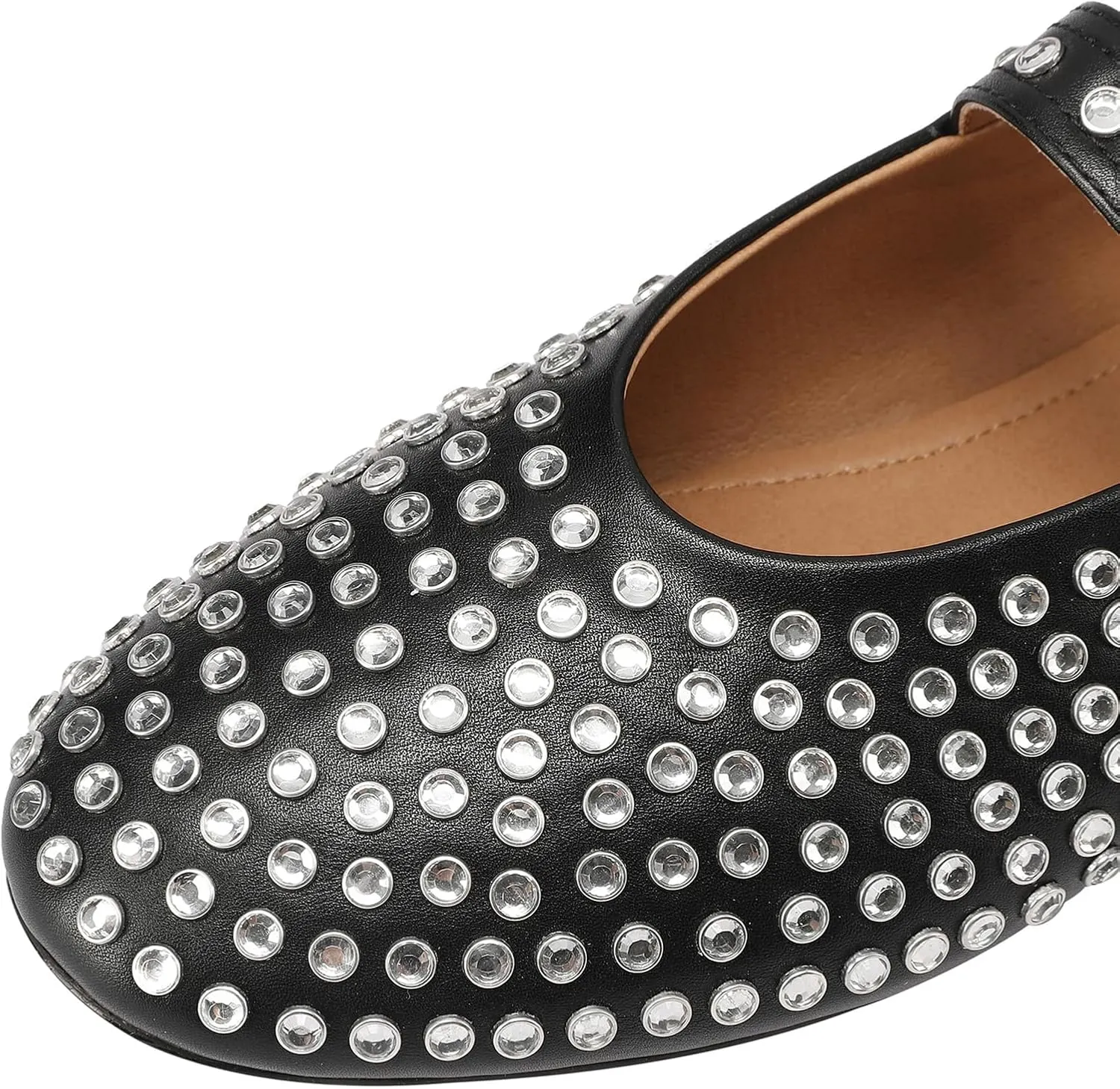 Women's Rhinestone Flats Crystal Studded Mary Jane Ballet Flats Shoes Buckle Ballerina Shoes