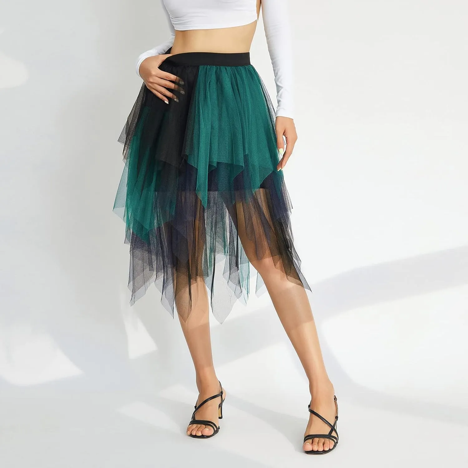 Women's Sheer Tutu Tulle Skirts Mesh Tiered Layered Poofy Fairy Half-Dress Prom Party Midi Skirt Petticoat