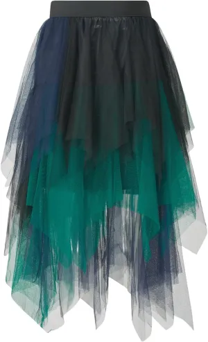 Women's Sheer Tutu Tulle Skirts Mesh Tiered Layered Poofy Fairy Half-Dress Prom Party Midi Skirt Petticoat
