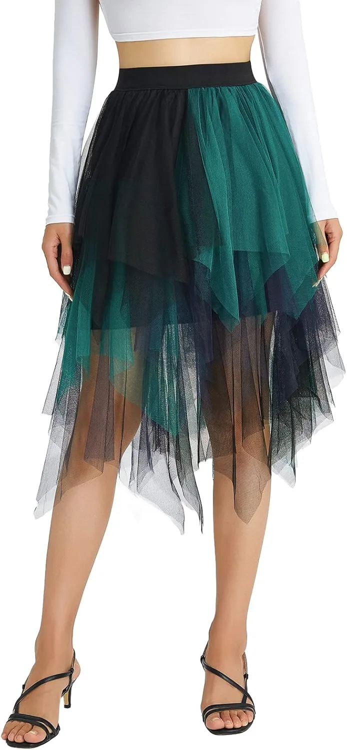 Women's Sheer Tutu Tulle Skirts Mesh Tiered Layered Poofy Fairy Half-Dress Prom Party Midi Skirt Petticoat