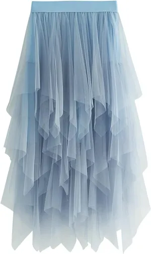 Women's Sheer Tutu Tulle Skirts Mesh Tiered Layered Poofy Fairy Half-Dress Prom Party Midi Skirt Petticoat