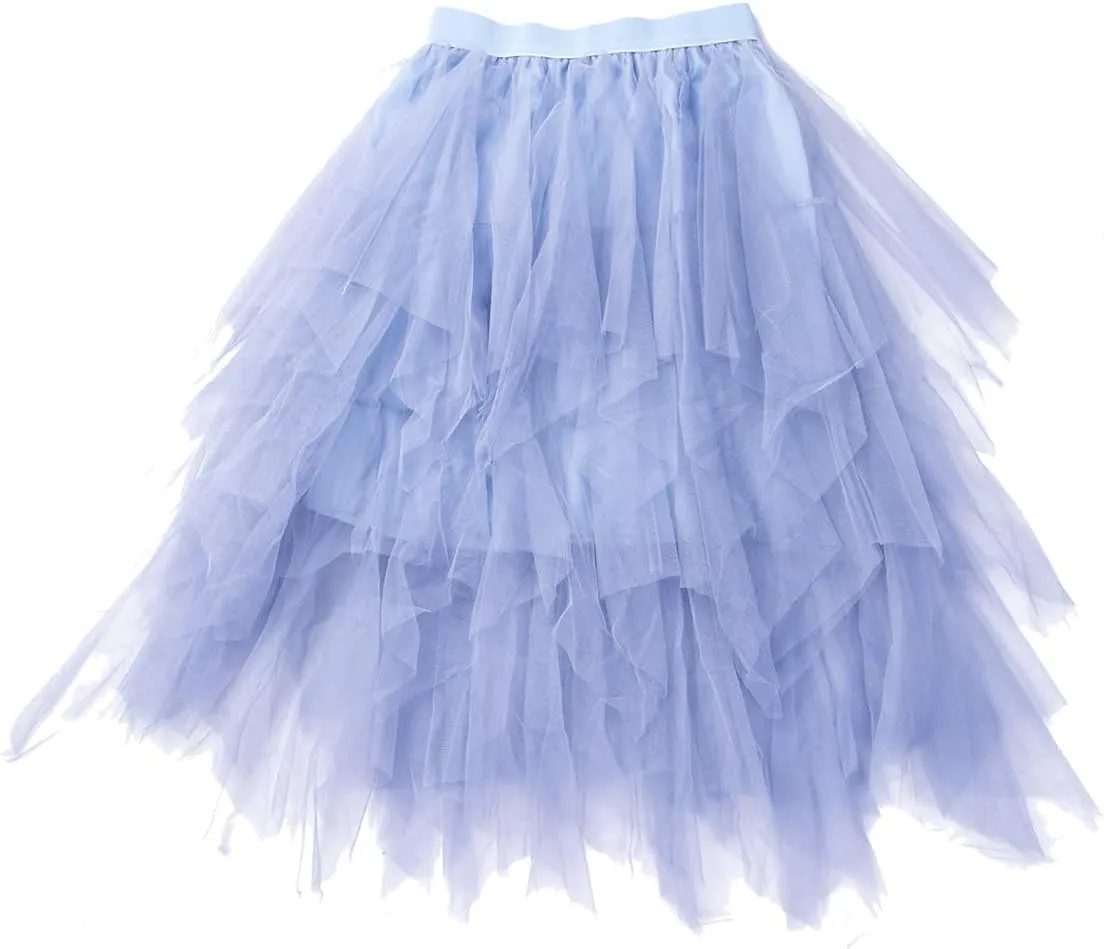 Women's Sheer Tutu Tulle Skirts Mesh Tiered Layered Poofy Fairy Half-Dress Prom Party Midi Skirt Petticoat