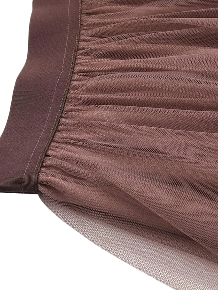 Women's Sheer Tutu Tulle Skirts Mesh Tiered Layered Poofy Fairy Half-Dress Prom Party Midi Skirt Petticoat
