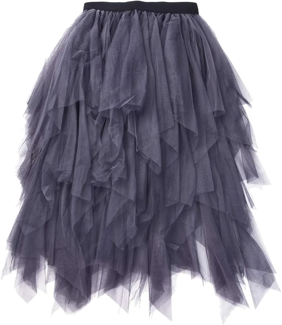 Women's Sheer Tutu Tulle Skirts Mesh Tiered Layered Poofy Fairy Half-Dress Prom Party Midi Skirt Petticoat