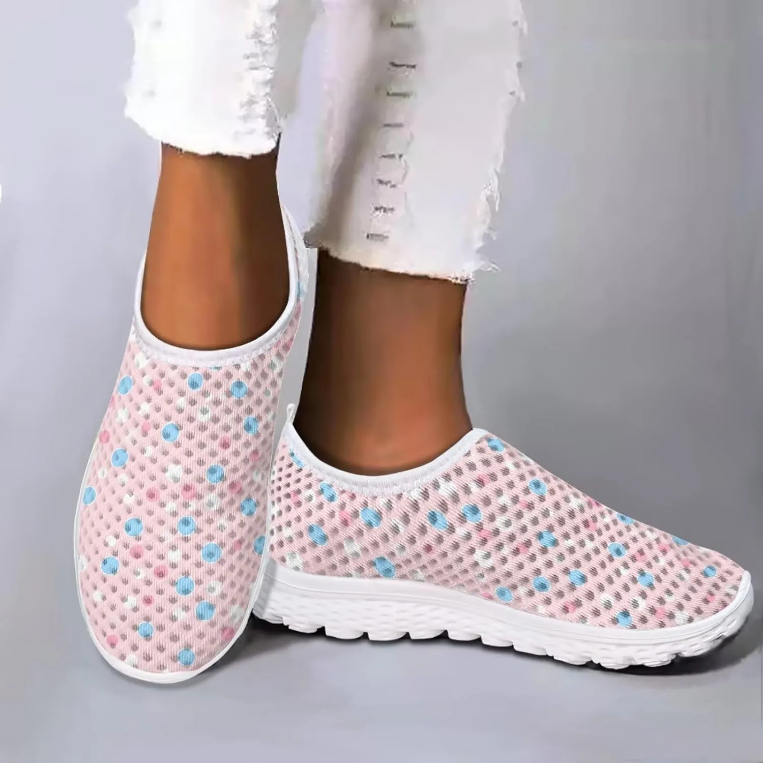 Women's Slip On Walking Running Shoes Ladies Low-top Loafers Lightweight Breathable Mesh Fashion Sneakers US Size 5.5-11.5