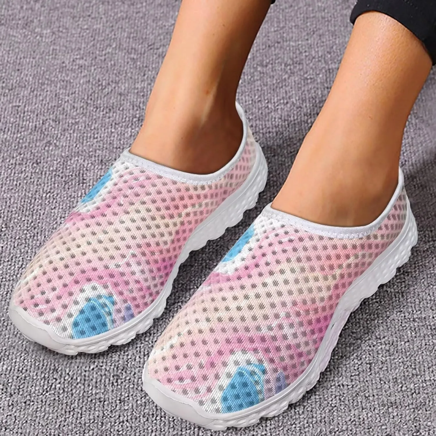 Women's Slip On Walking Running Shoes Ladies Low-top Loafers Lightweight Breathable Mesh Fashion Sneakers US Size 5.5-11.5