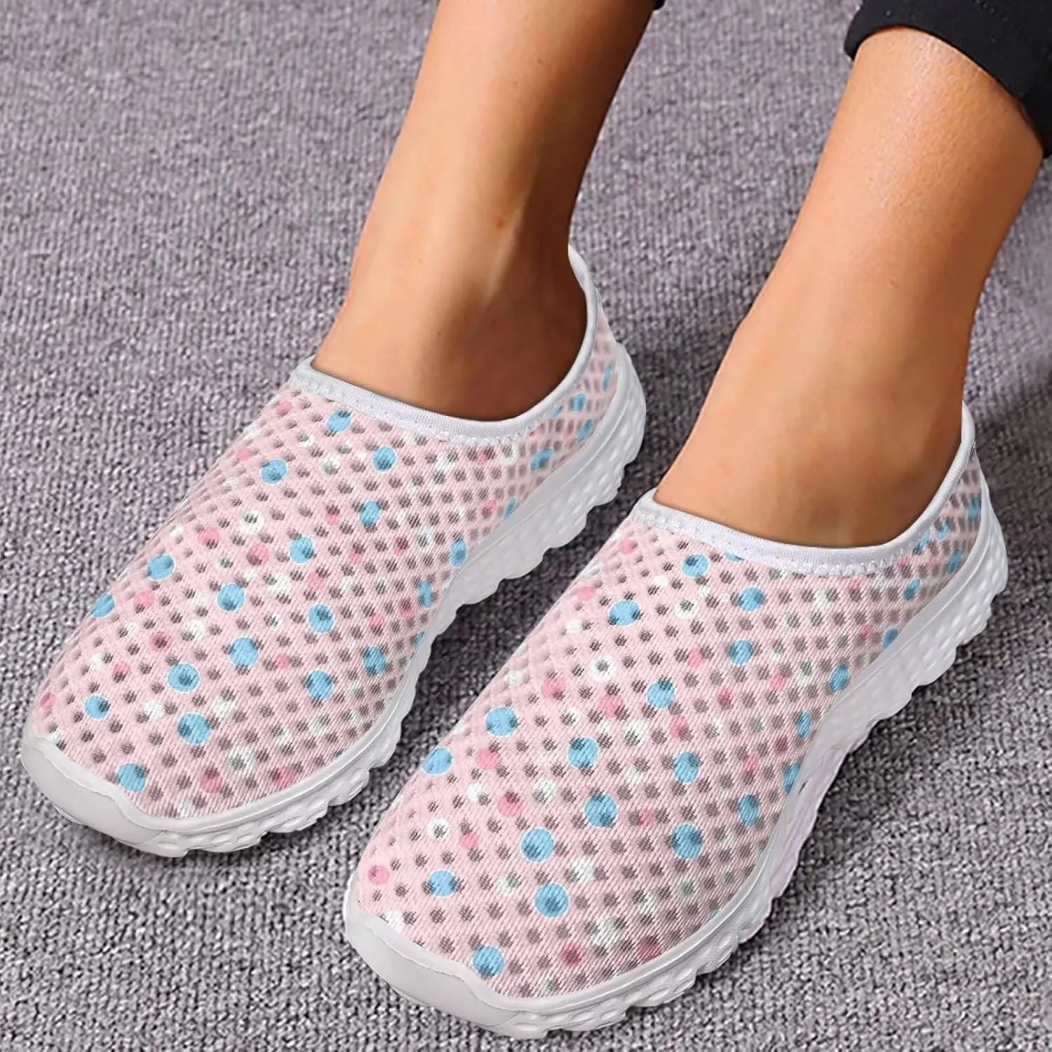 Women's Slip On Walking Running Shoes Ladies Low-top Loafers Lightweight Breathable Mesh Fashion Sneakers US Size 5.5-11.5