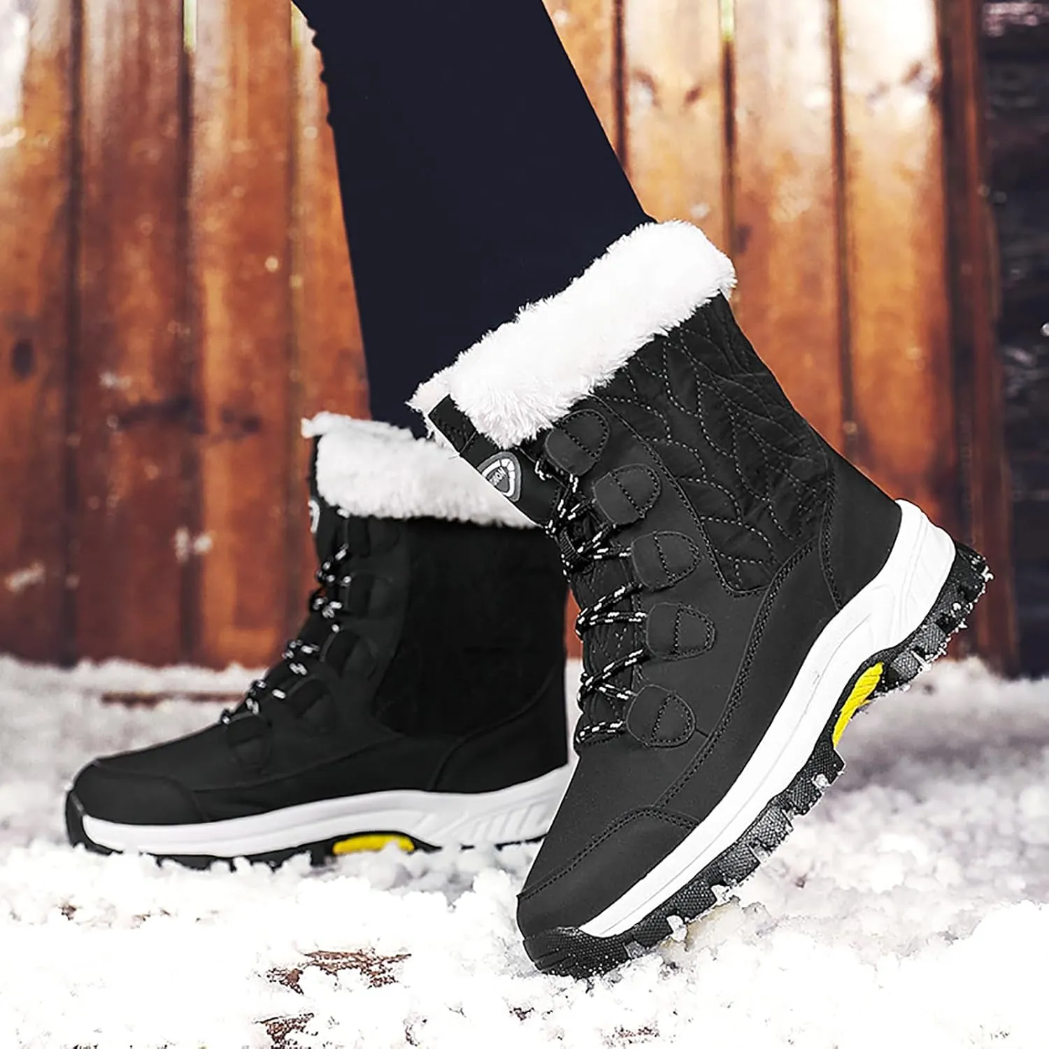 Womens Snow Boots Warm Fur Lined Winter Boots Anti Slip Mid Calf Ankle Booties Waterproof and Cold-Resistant Outdoor Walking Shoes for Women Ladies Girls