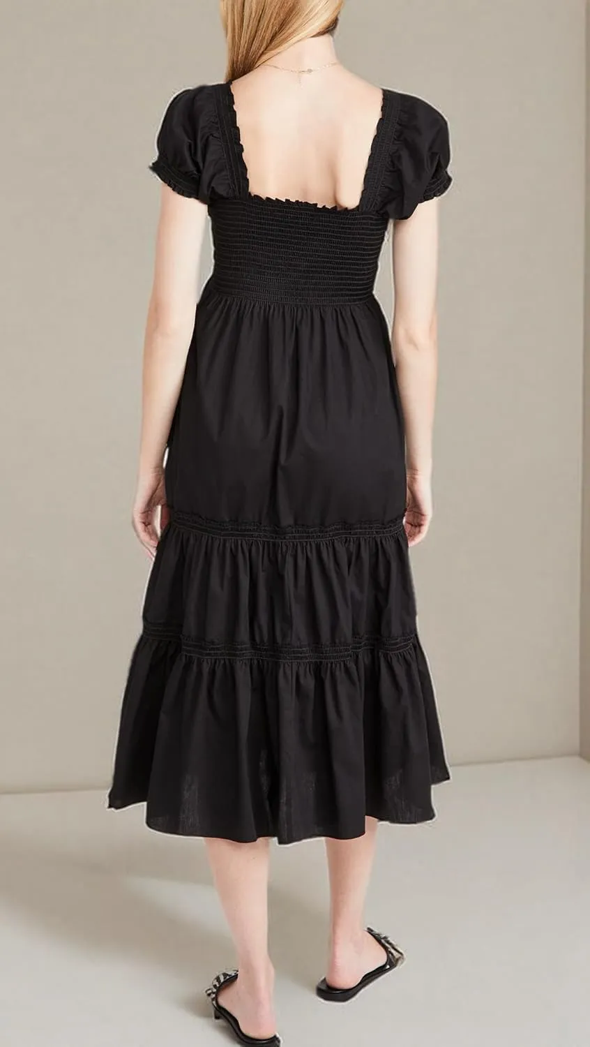 Women's Square Neck Smocked Maxi Dress