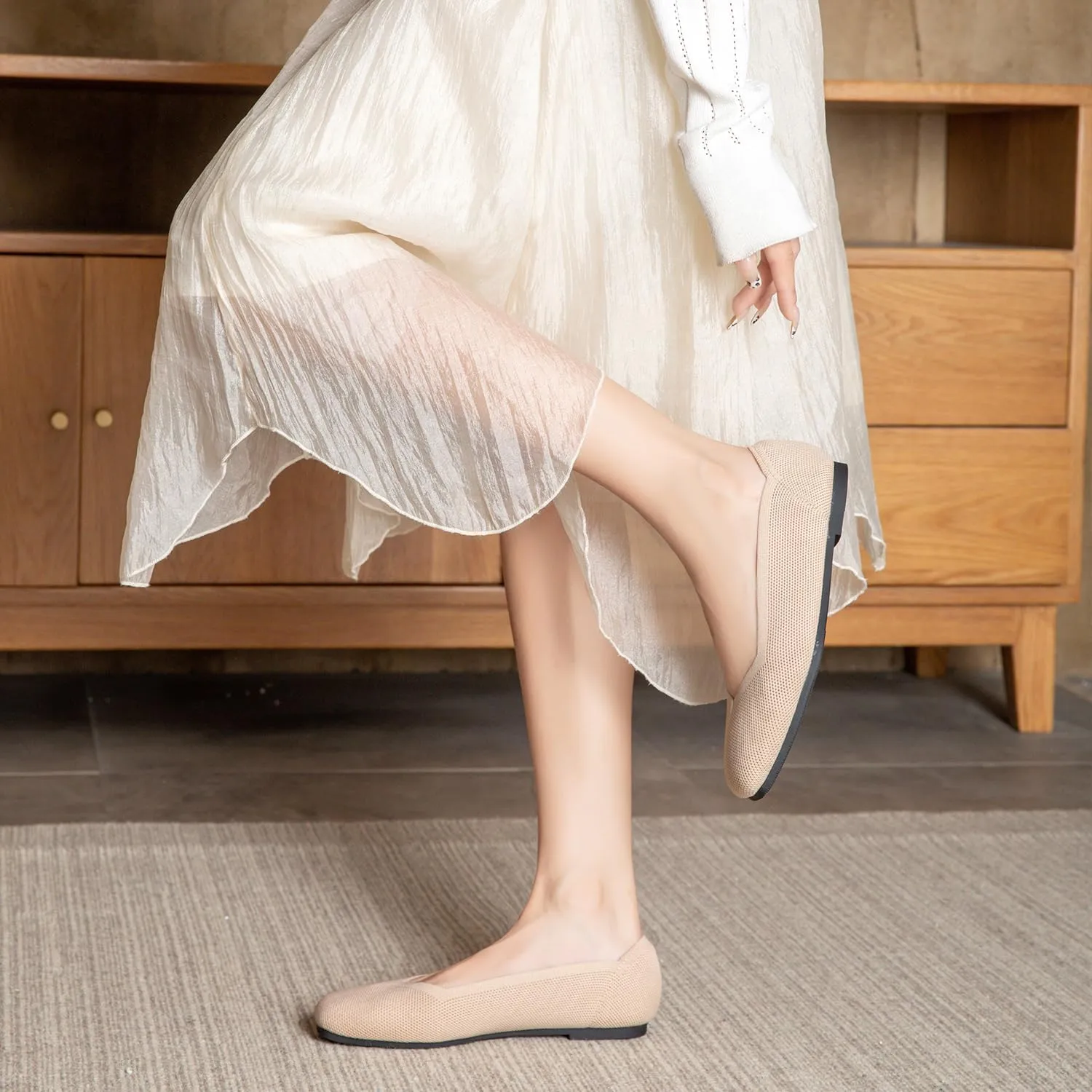 Womens Square Toe Flats Knit Ballet Shoes Comfort Dress Shoes Classic Softable Low Slip On Flats for Women
