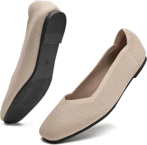 Womens Square Toe Flats Knit Ballet Shoes Comfort Dress Shoes Classic Softable Low Slip On Flats for Women
