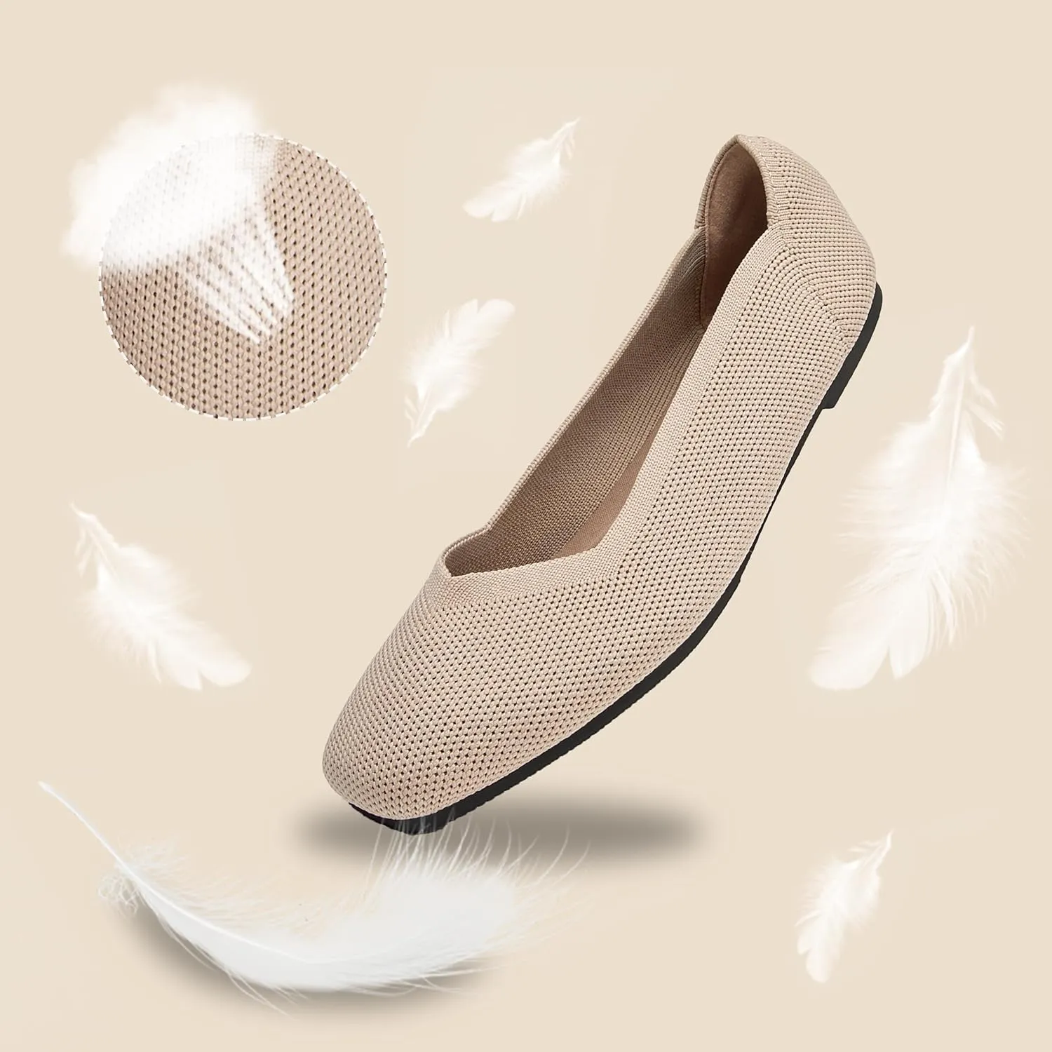 Womens Square Toe Flats Knit Ballet Shoes Comfort Dress Shoes Classic Softable Low Slip On Flats for Women