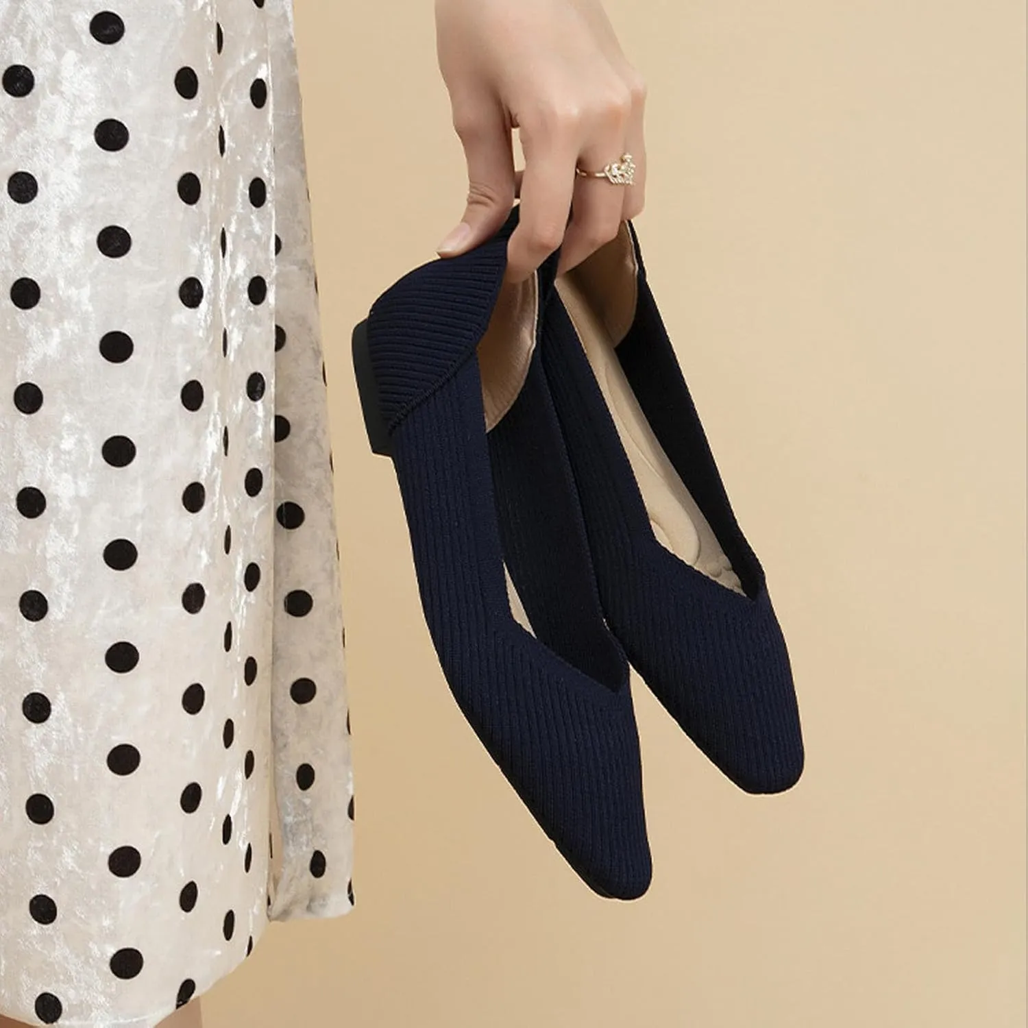 Women's Square Toe Flats Knit Dress Shoes Comfortable Mesh Flats for Women Slip On Ballet Flats Shoes Classic Soft Mary Jane Shoes