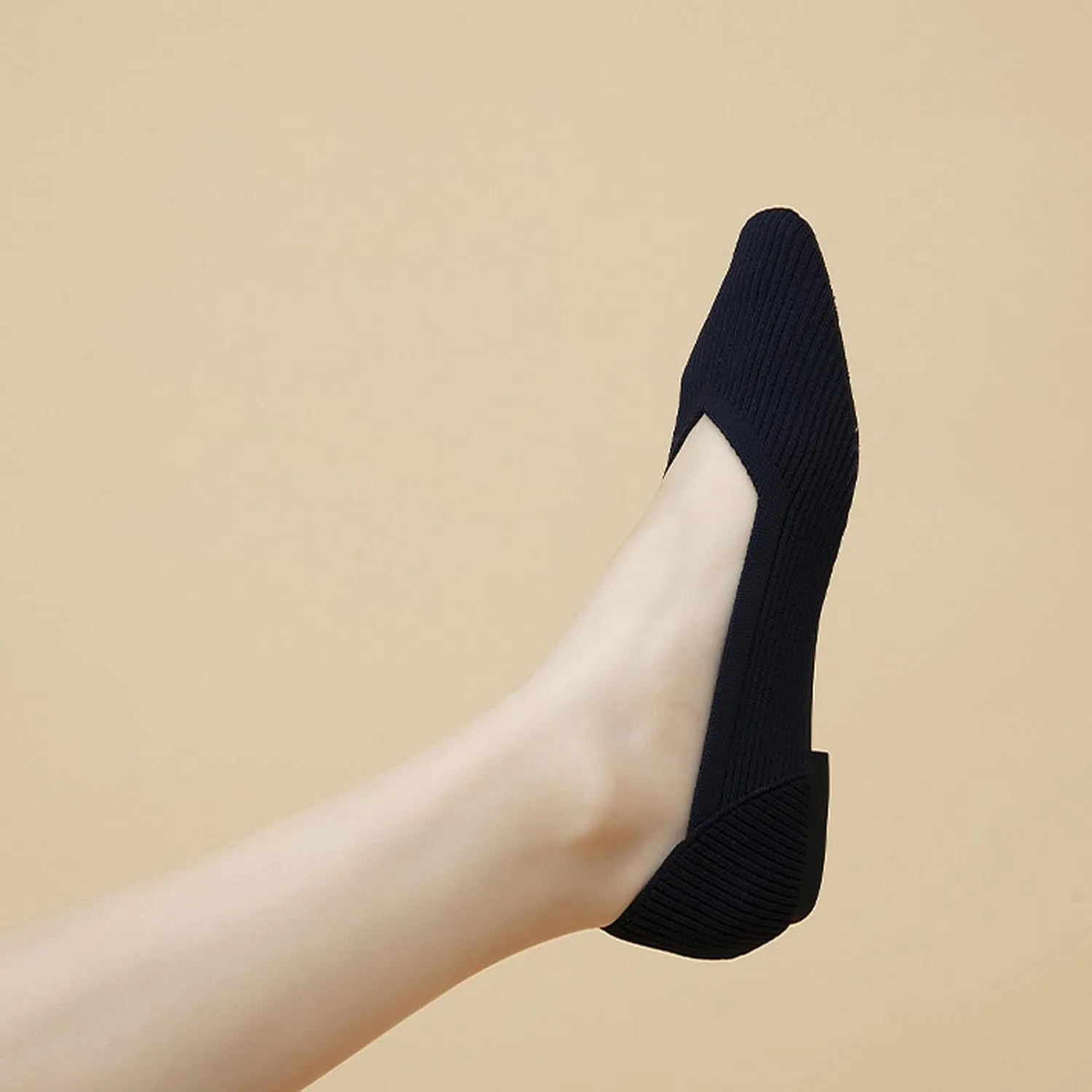 Women's Square Toe Flats Knit Dress Shoes Comfortable Mesh Flats for Women Slip On Ballet Flats Shoes Classic Soft Mary Jane Shoes
