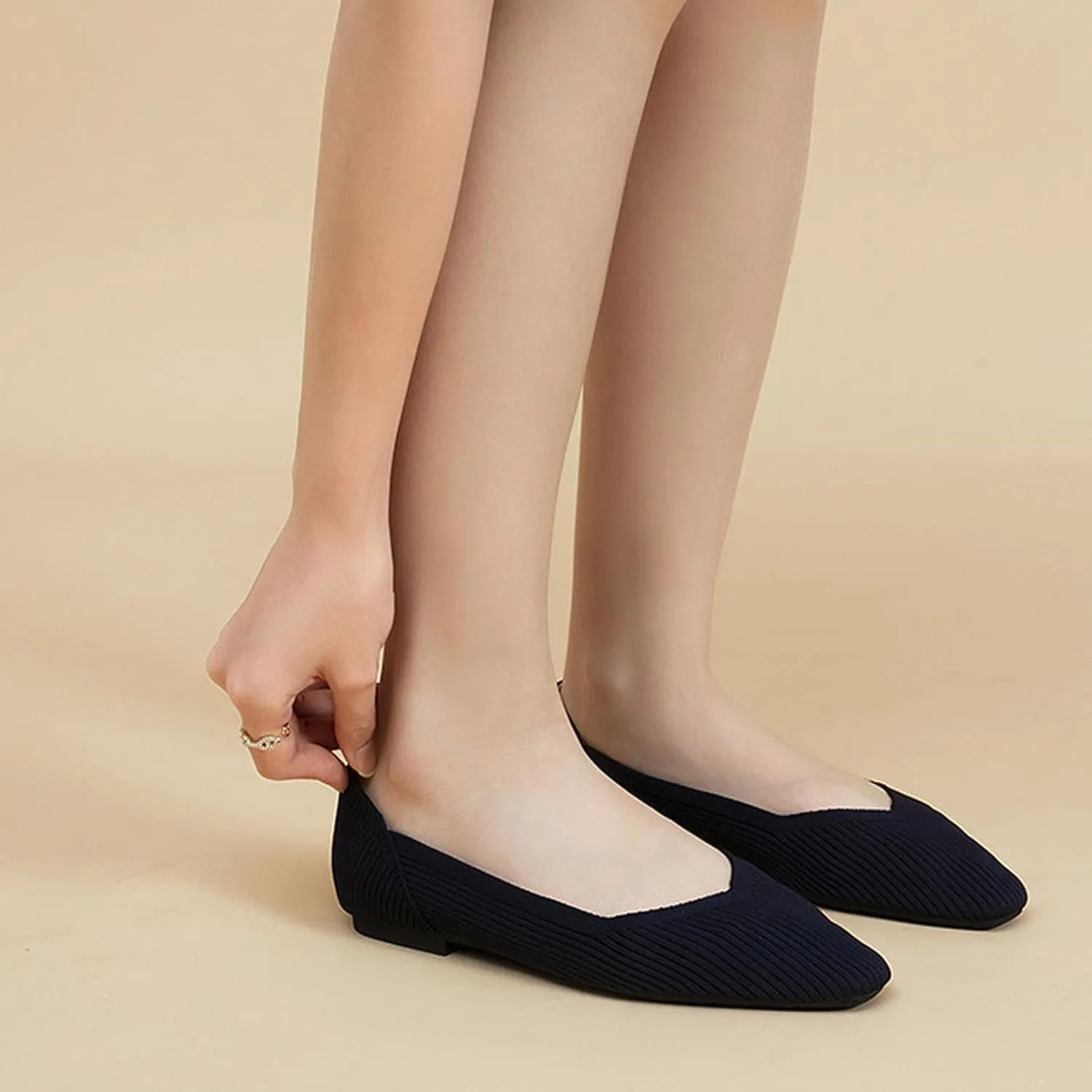 Women's Square Toe Flats Knit Dress Shoes Comfortable Mesh Flats for Women Slip On Ballet Flats Shoes Classic Soft Mary Jane Shoes