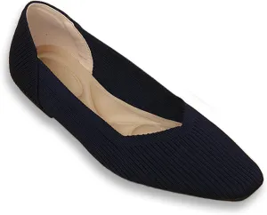 Women's Square Toe Flats Knit Dress Shoes Comfortable Mesh Flats for Women Slip On Ballet Flats Shoes Classic Soft Mary Jane Shoes