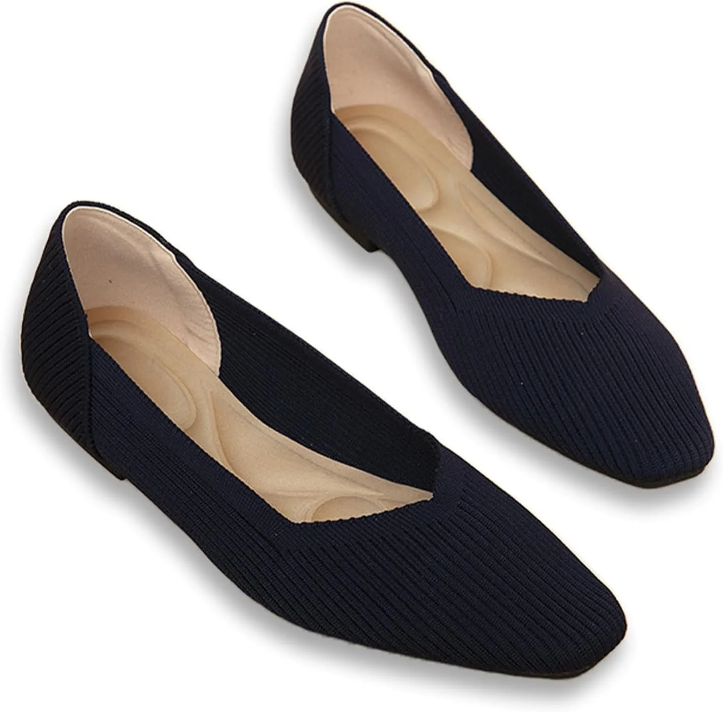 Women's Square Toe Flats Knit Dress Shoes Comfortable Mesh Flats for Women Slip On Ballet Flats Shoes Classic Soft Mary Jane Shoes