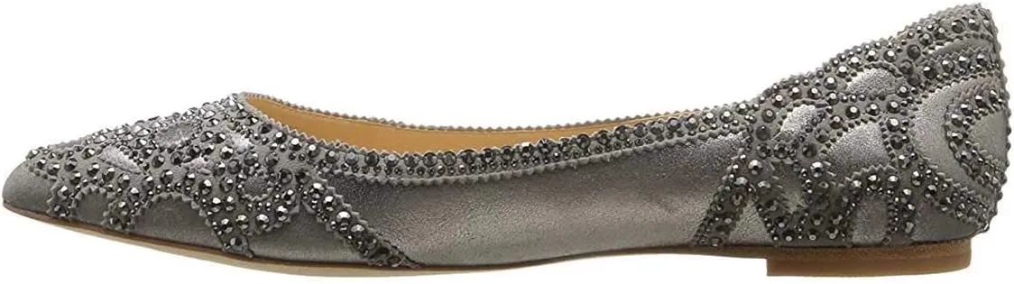 XYD Women Elegant Pointed Toe Rhinestone Flats Mesh Slip-on Crystals Wedding Bride Ballet Shoes