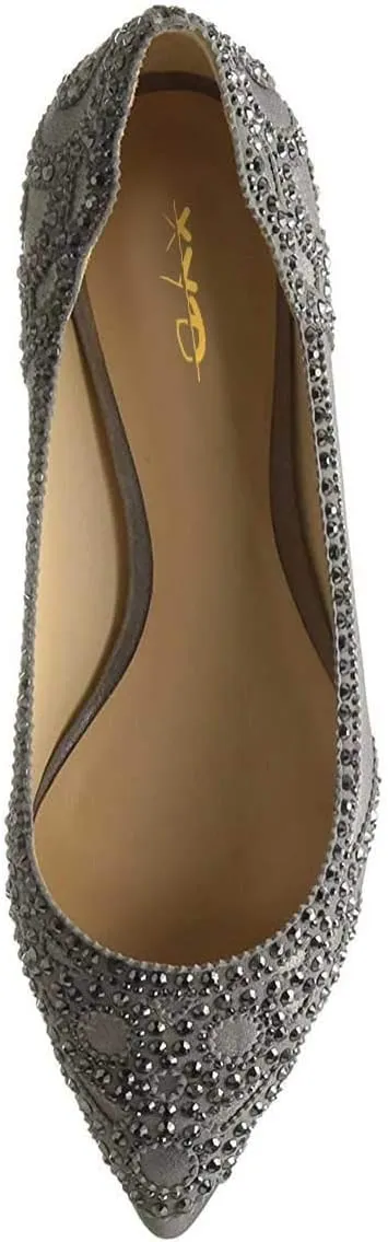XYD Women Elegant Pointed Toe Rhinestone Flats Mesh Slip-on Crystals Wedding Bride Ballet Shoes