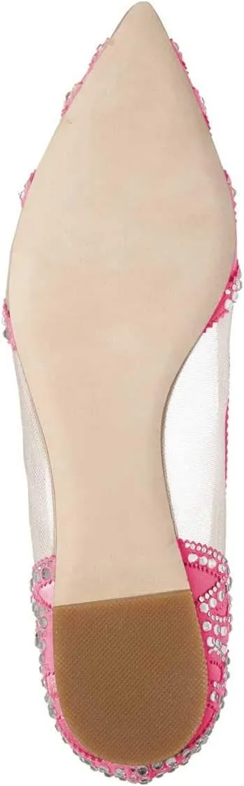 XYD Women Elegant Pointed Toe Rhinestone Flats Mesh Slip-on Crystals Wedding Bride Ballet Shoes