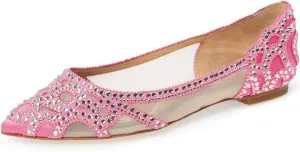 XYD Women Elegant Pointed Toe Rhinestone Flats Mesh Slip-on Crystals Wedding Bride Ballet Shoes