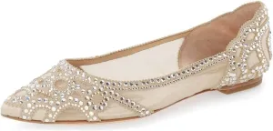 XYD Women Elegant Pointed Toe Rhinestone Flats Mesh Slip-on Crystals Wedding Bride Ballet Shoes