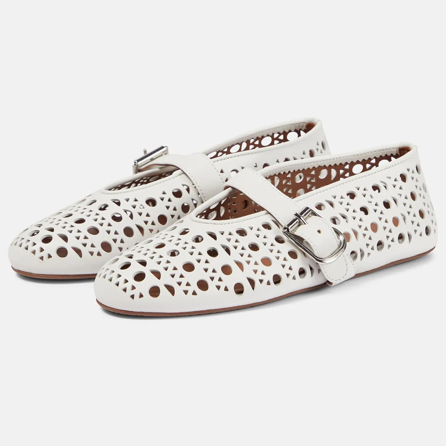 Yishaweiqi Hollow Out Ballet Flats Shoes for Women Buckle Strap Ballerina Shoes Breathable Round Toe Mary Jane Flats Casual Comfortable Daily Dress Summer Shoes